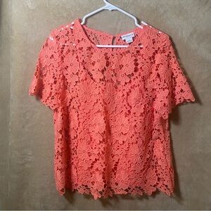 Liz Claiborne Coral Floral Lace Blouse